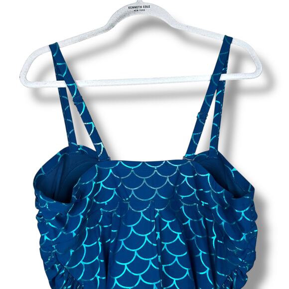 Torrid NWOT Mermaid Scales Blue Wireless Slim Fix Lattice One-Piece Swimsuit - Picture 7 of 14